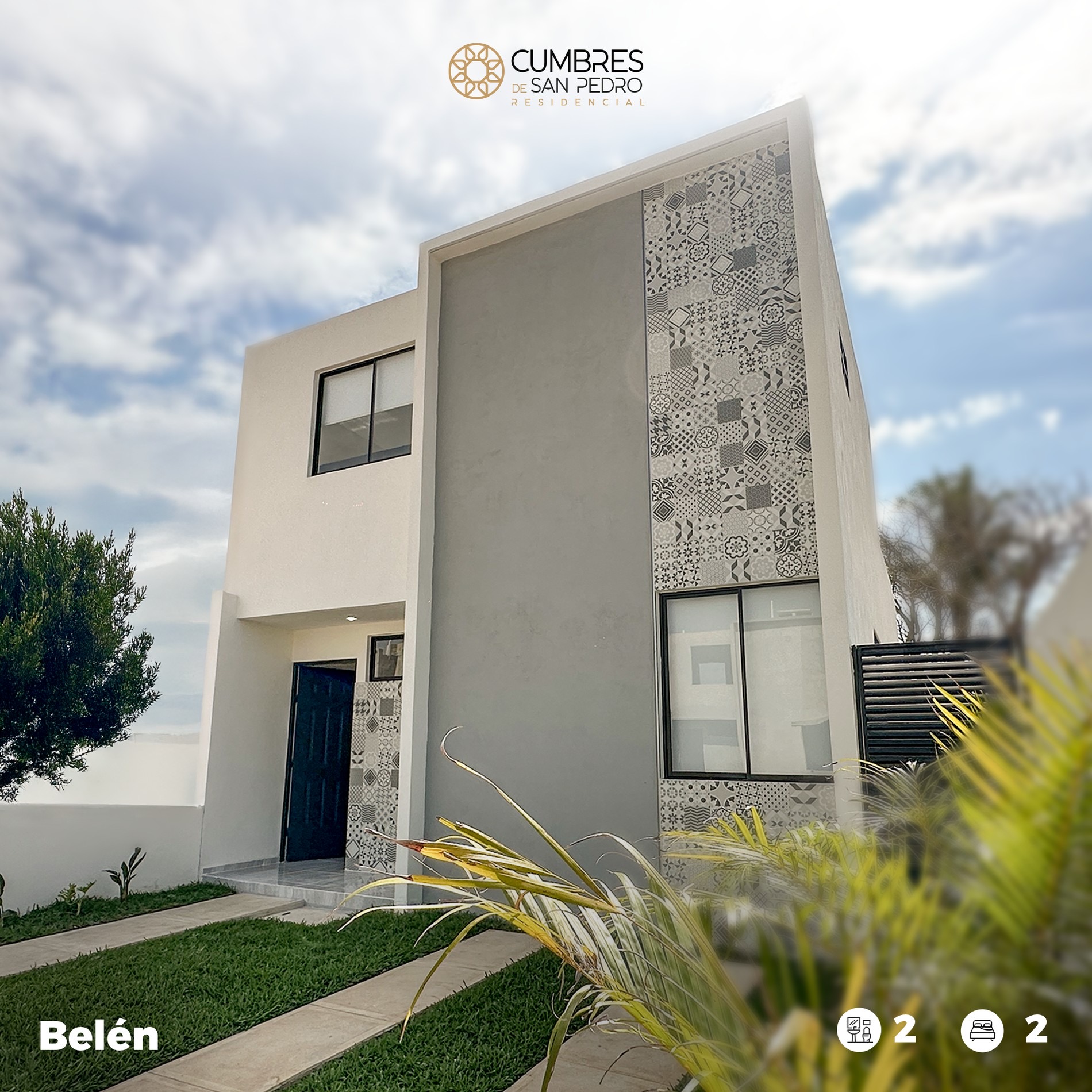 Fachada de casa en venta Modelo Belén en Cumbres de San Pedro, Mérida Yucatán